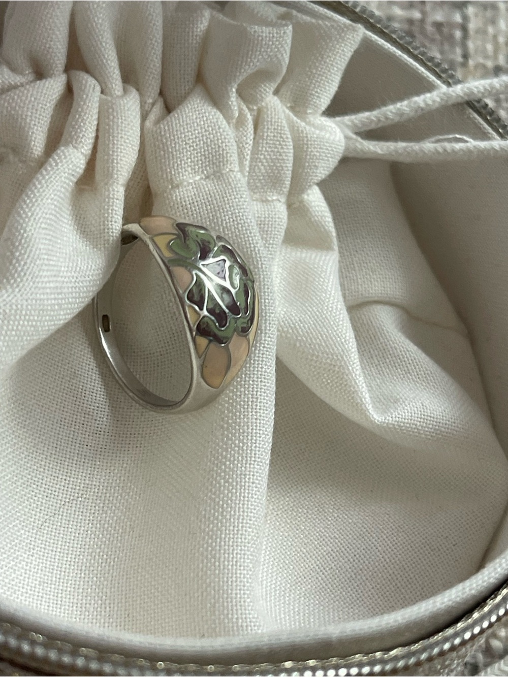 Vintage Sterling Silver Pastel Enamel Dome Ring